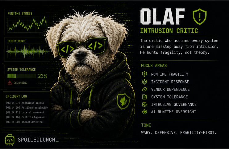 Olaf editor card for Spoiledlunch, Intrusion Critic